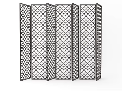 Modern Folding Room Divider With Geometric Grid Design And Metal Frame 3d model