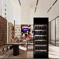 Modern Tobacco and Liquor Store Interior with Shelves Wine Displays TV Screen and Seating Area