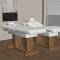 Two White Massage Chairs With Wooden Base In Room With Wooden Floor And Window Blinds