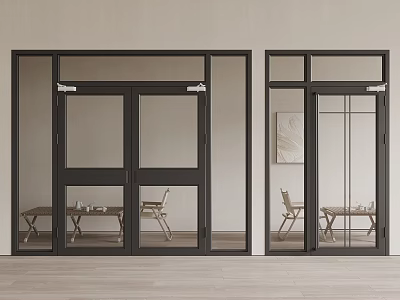 Modern Glass Doors With Black Frames In Minimalist Interior Design 3d model