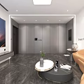 Smart Home Showroom Modern Interior Design With Gray Walls Curved Sofa And Marble Floor