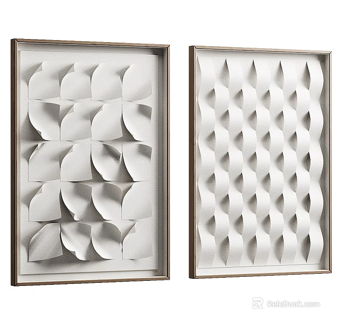Modern Decorative Wall Art With White Geometric 3D Patterns And Frames 3d model