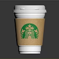 Starbucks Disposable Paper Cup With White Lid Brown Sleeve And Green Logo