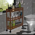 Bathroom Wooden Storage Shelf With Multiple Tiers Wheels And Toiletries Organizer