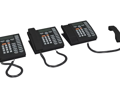 Three Modern Black Landline Telephones With Caller ID For Home Office Use 3d model