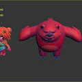 Red Stylized Cartoon Bear Characters Large And Small With Open Arms Design 3d model