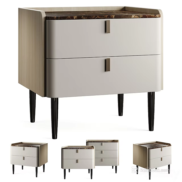 Modern Minimalist Nightstand With Two Drawers Wooden Panels And Slim Metal Legs 3d model 