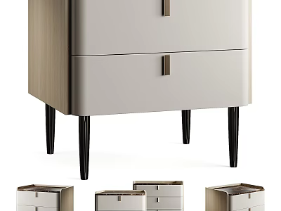 Modern Minimalist Nightstand With Two Drawers Wooden Panels And Slim Metal Legs 3d model
