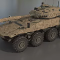 Modern Wheeled Armored Tank With Camouflage Paint Long Barrel And Antennas
