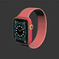 Stylish Smartwatch With Pink Strap Black Dial Blue Background White Numbers And Hands
