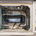 Futuristic Tech Hotel Room with Metallic Industrial Style Large Window Advanced Control Panel Number 01