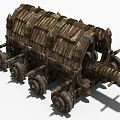 Ancient Wooden Siege Weapon With Large Wheels And Sharp Spikes Structure 3d model