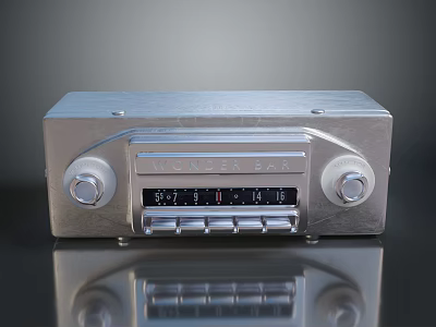 Vintage Electronic Radio With Silver Metal Case Knobs And Dial 3d model