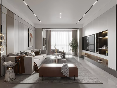 Modern Living Room Interior With Sofa Coffee Table TV Wall Rug And Plants 3d model