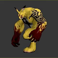 Muscular Yellow Mythical Creature Character With Red Claws Tiger Stripes And Horns