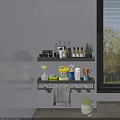 Organized Kitchen Spice Bottles Storage On Wall Mounted Shelves With Herbs
