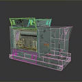Rusted Green Industrial Machinery With Open Lid And Internal Mechanical Components