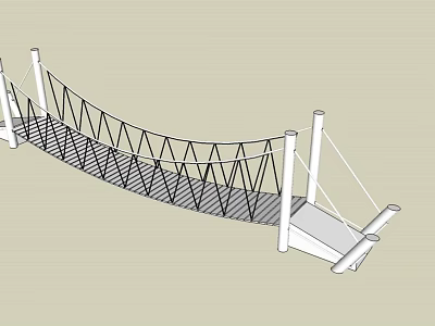 Modern Landscape Bridge Featuring Arched Suspension Structure White Pillars And Black Mesh Railings 3d model