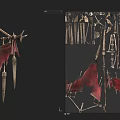 Decorative Hanging Ornament With Red Fabric Skull Design And Metal Spikes