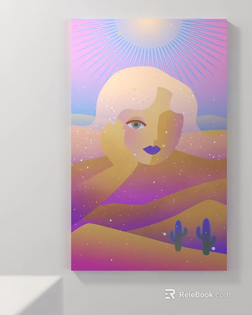Abstract Illustration Of Blonde Woman Profile With Desert Cactus And Gradient Colors 3d model 