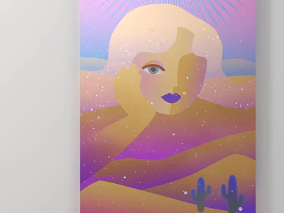 Abstract Illustration Of Blonde Woman Profile With Desert Cactus And Gradient Colors 3d model
