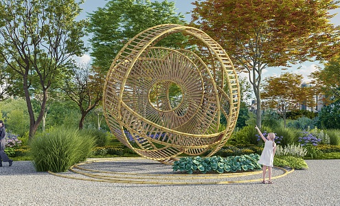 Modern urban sculpture landscape bamboo sculpture sketch art installation 3d model