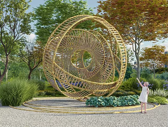 Modern urban sculpture landscape bamboo sculpture sketch art installation 3d model