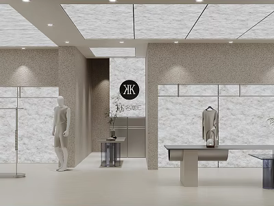 Modern Clothing Store Interior Design With Mannequin Display And Minimalist Tables 3d model