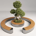 Circular Outdoor Wooden Chair with Central Tree and Metal Frame Design