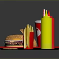 Tasty Fast Food Tray With Burgers Egg Burger Fries Drink Ketchup And Mustard