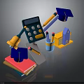 Colorful Stationery Items Featuring Calculator Pencil Books Ruler Desk Lamp And Graduation Caps