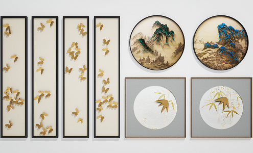 New Chinese Landscape Painting Hanging Picture Combination 3d model