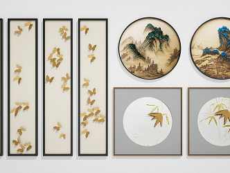 New Chinese Landscape Painting Hanging Picture Combination 3d model