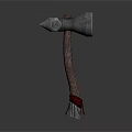 Medieval Battle Axe with Metal Head Wooden Handle and Red Strap