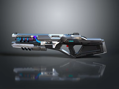 Futuristic Sci-Fi Gun With Sleek Metallic Design And Glowing Blue Purple Accents 3d model