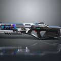 Futuristic Sci-Fi Gun With Sleek Metallic Design And Glowing Blue Purple Accents
