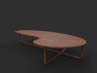 Modern Wooden Dining Table Set with Oval Shaped Top and Cross Legs for Contemporary Home 3d model