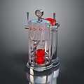 Silver Metallic Industrial Device With Red Components And Gauge On Reflective Surface 3d model