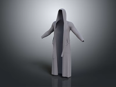 Gray Long Hooded Robe With Loose Fit Design For Fashion Apparel 3d model