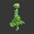 Green Artistic Woman With Flower Like Head And Leafy Layered Dress Design