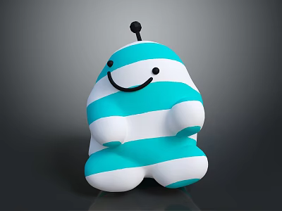 Game And Movie Character With Blue And White Striped Body Smiling Face And Black Antenna 3d model