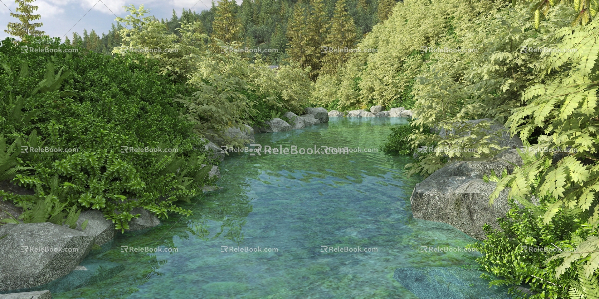 Modern Landscape Mountain Forest Creek 3d model