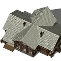 Detached Log House Exterior With Tiled Roof Chimney Wooden Porch And Steps