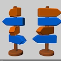 Set Of Two Colorful Directional Road Signs With Yellow Blue Arrows Wooden Base