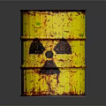 Rusty Yellow Radioactive Barrel With Radiation Warning Symbol On Dark Surface