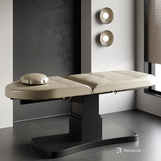 Beige Leather Massage Bed With Pillow On Black Base In Modern Spa Room 3d model 