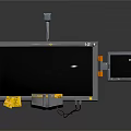 Modern Digital Monitor Setup with Green Code Interface Small Screen Camera and Yellow Device