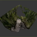 Mountain Top Building With Stone Path And Green Vegetation On Rocky Landscape Model