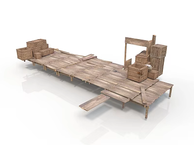 Wooden Platform Structure With Stacked Crates And Storage Design Elements 3d model
