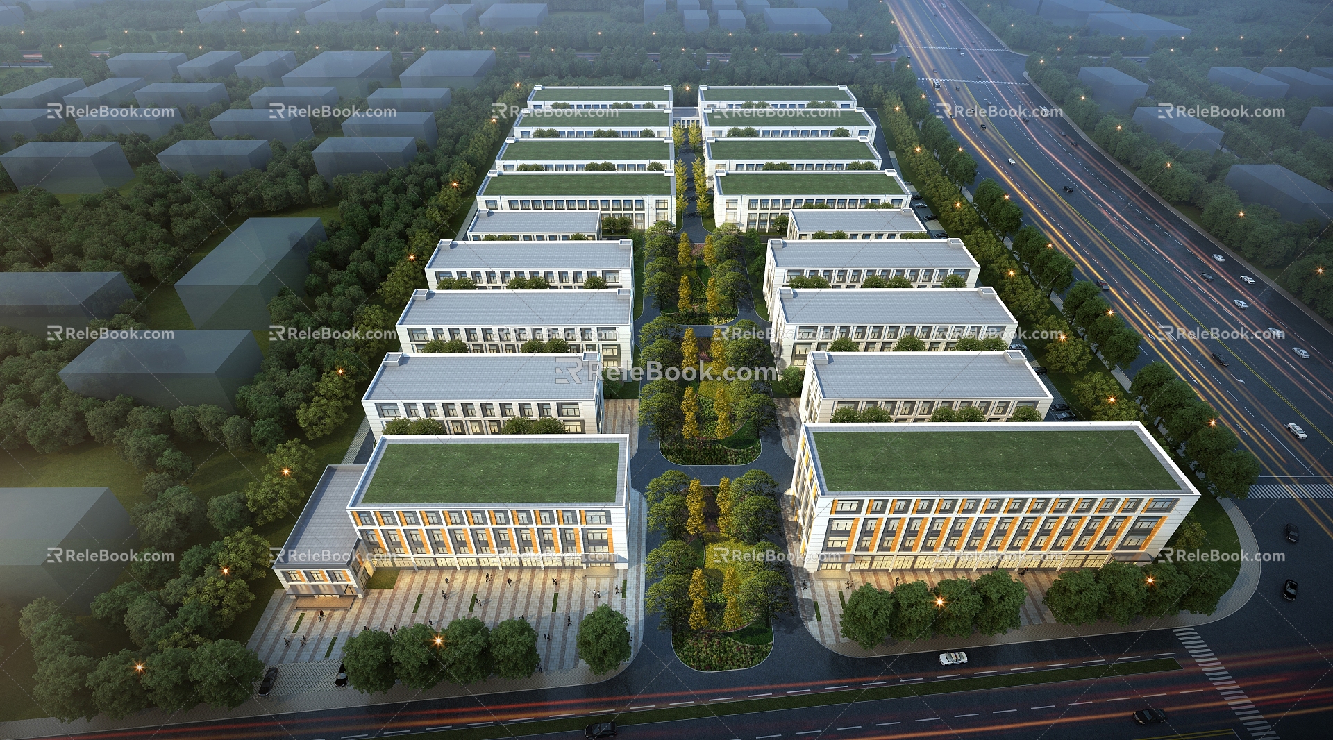 Aerial view of modern factory building 3d model